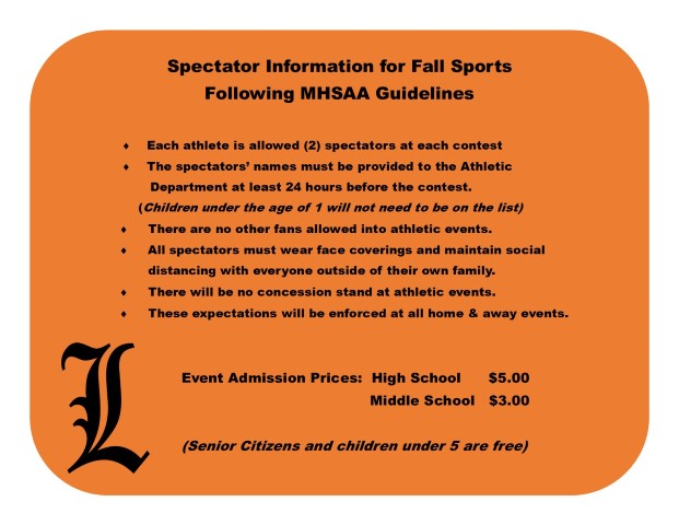 Spectator Information Fall Sports 2020